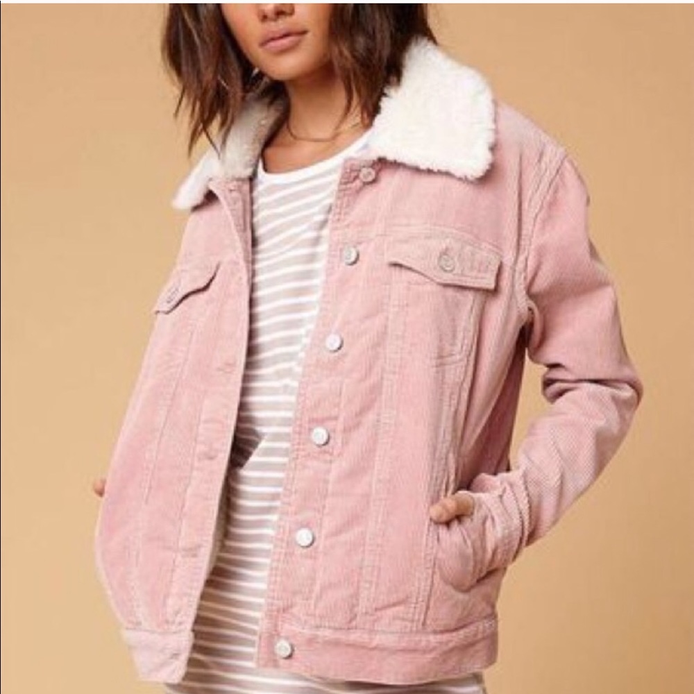 Pacsun pink puffy corduroy fuzzy jacket (xs)
